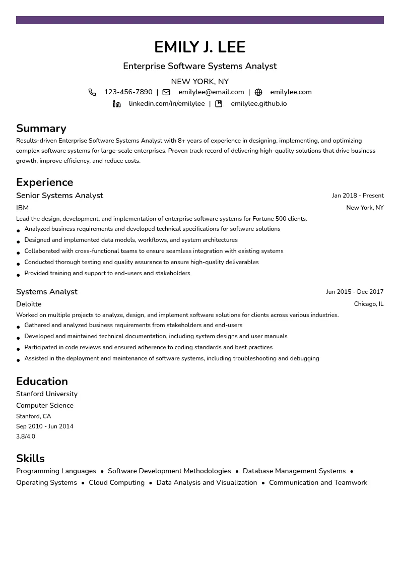 Enterprise Software Systems Analyst resume example