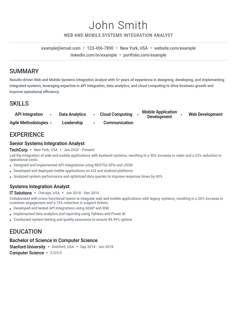 Web and Mobile Systems Integration Analyst resume example