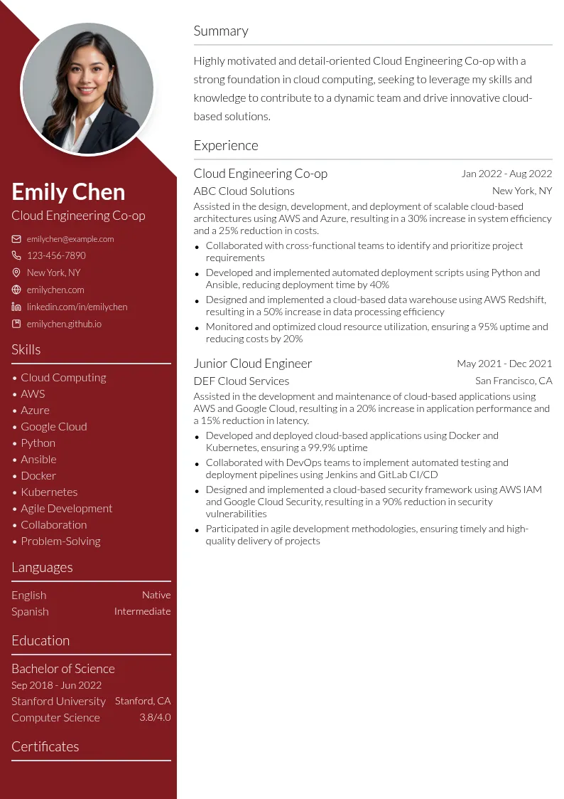 Cloud Engineering Co-op resume example