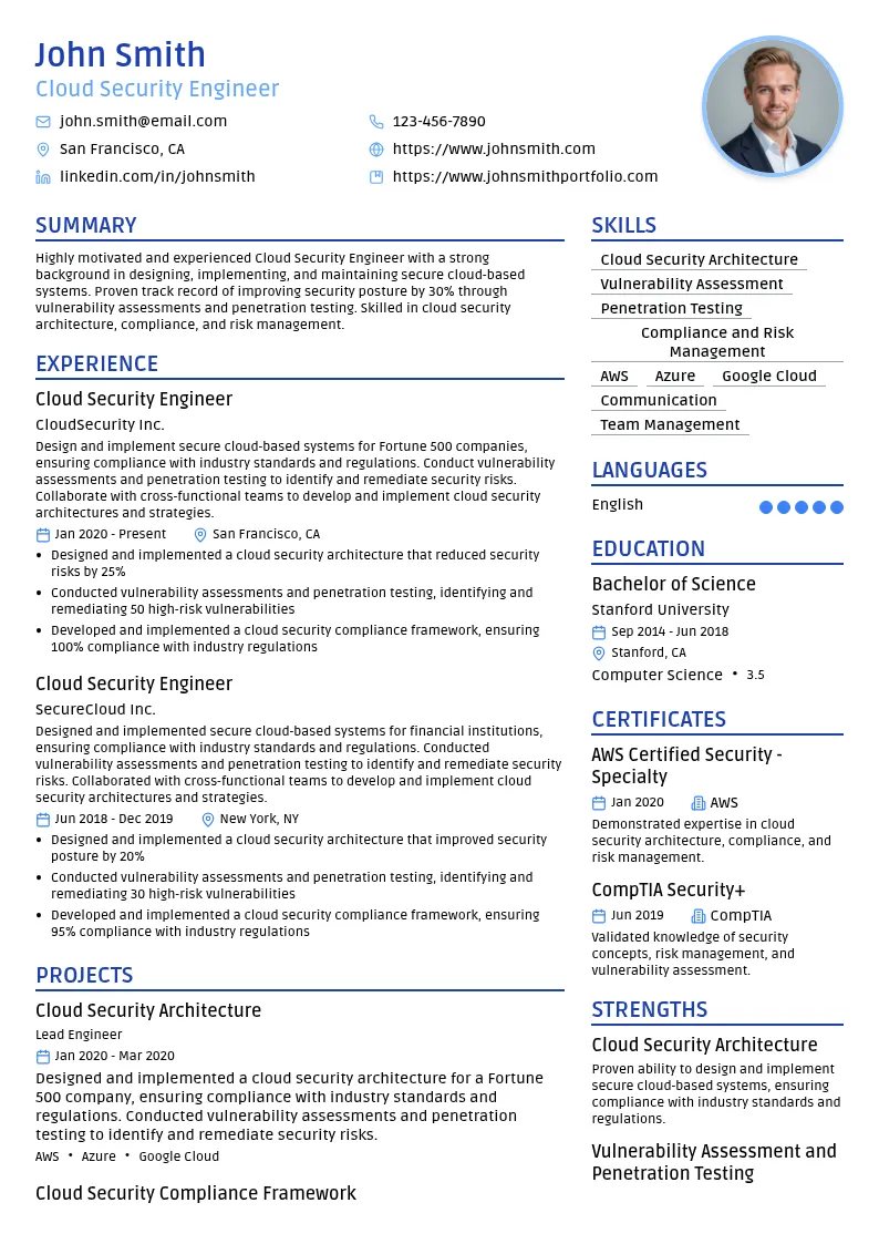 Cloud Security Engineering resume example