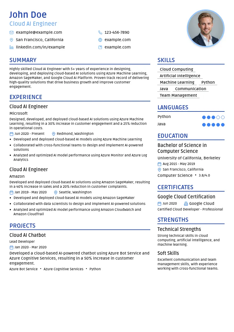 Cloud AI Engineering resume example