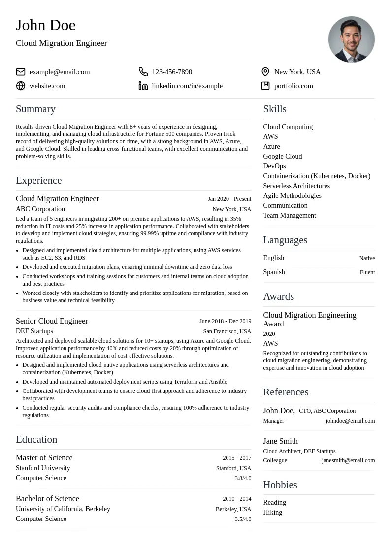 Cloud Migration Engineering resume example