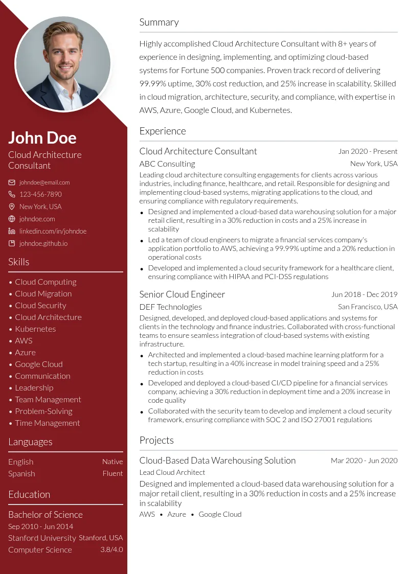 Cloud Architecture Consulting resume example