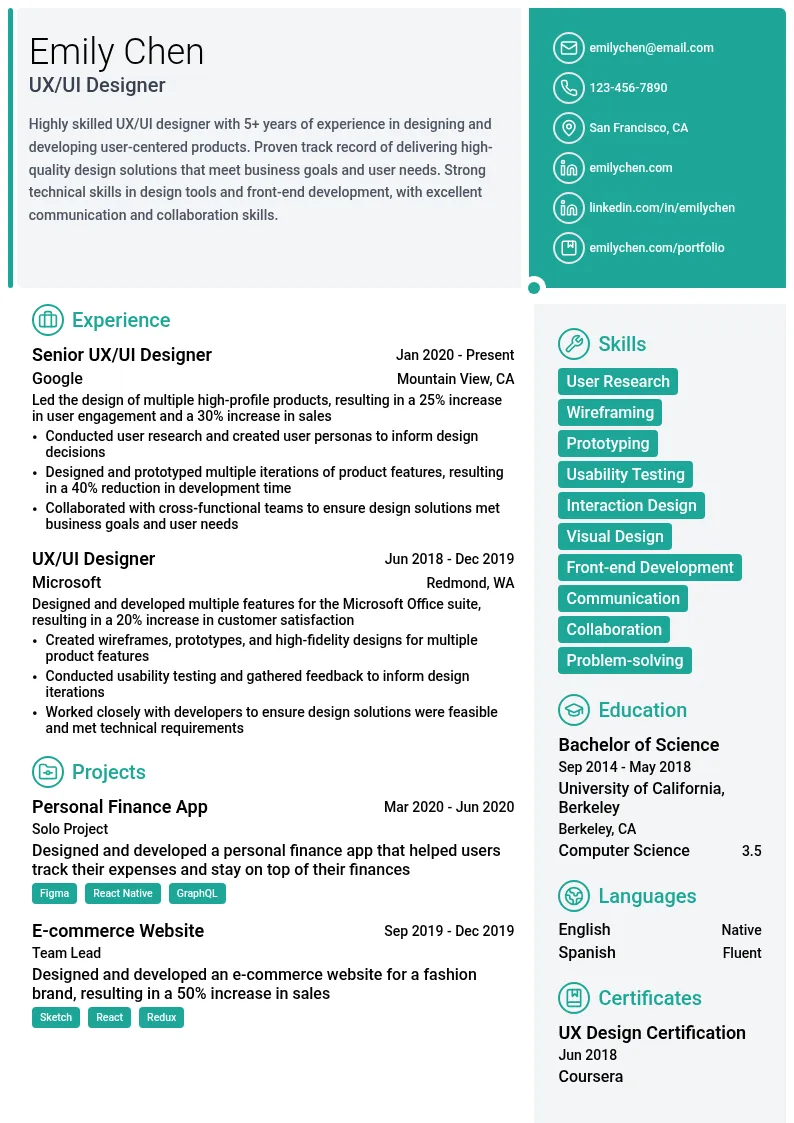 UX/UI Designer resume example