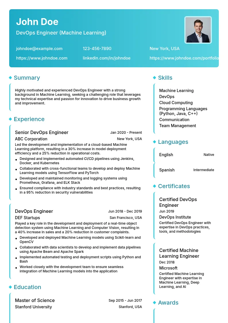 DevOps Engineer (Machine Learning) resume example
