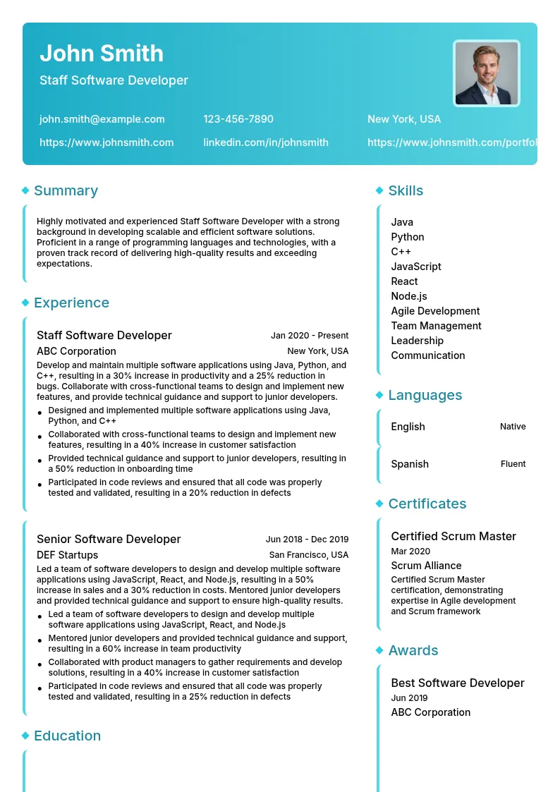 Staff Software Developer resume example