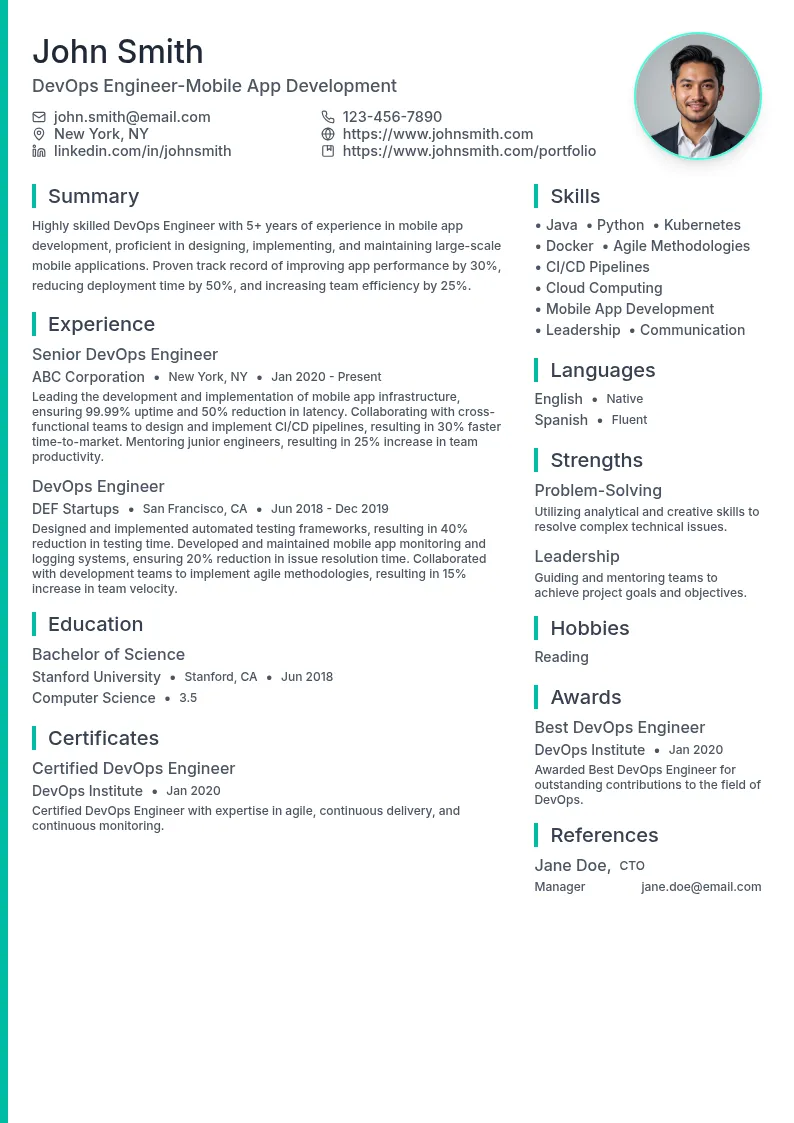 DevOps Engineer-Mobile App Development resume example