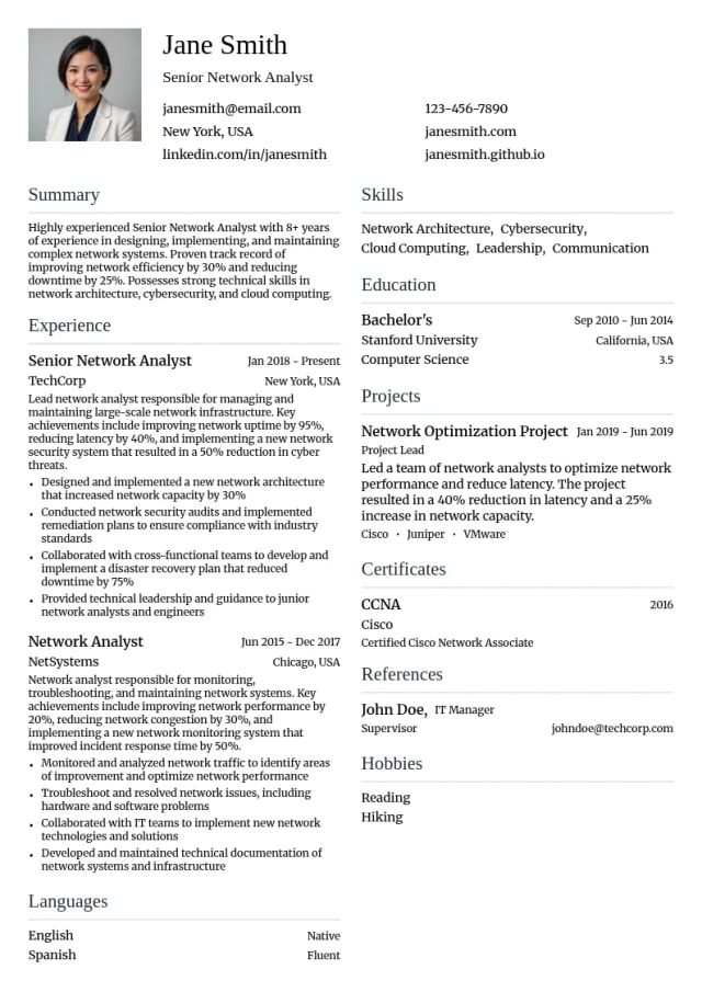 Senior Network Analyst resume example