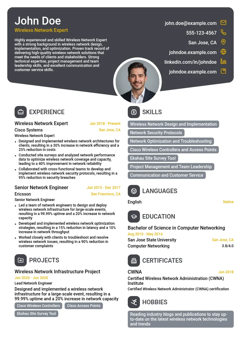 Wireless Network Expert resume example