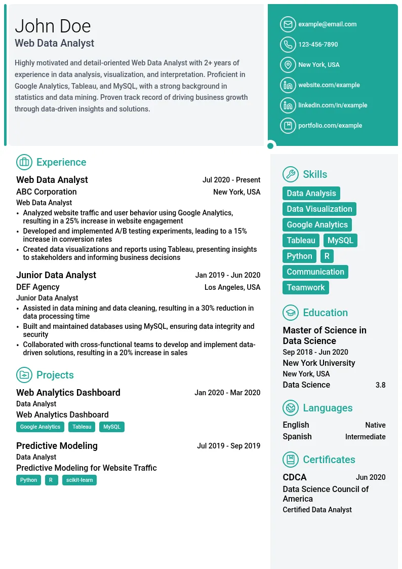 Web Data Analyst resume example