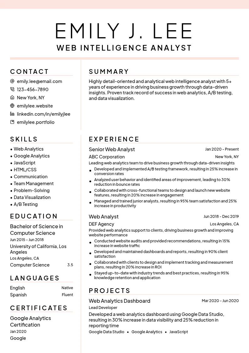 Web Intelligence Analyst resume example