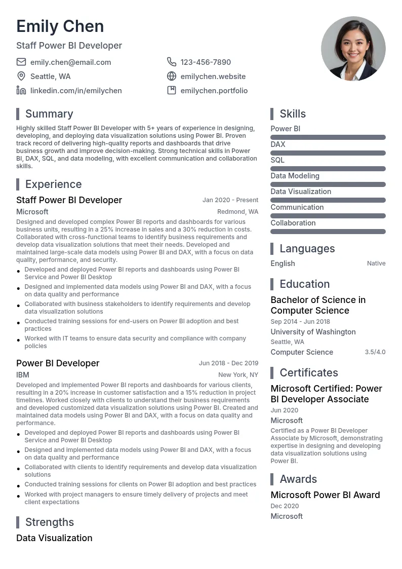 Staff Power BI Developer resume example
