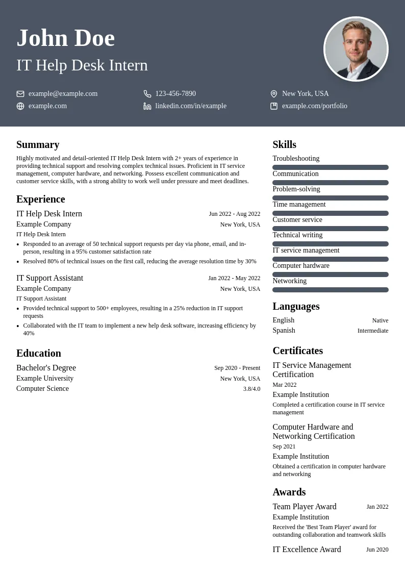 IT Help Desk Intern resume example