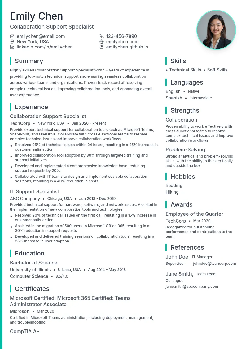 Collaboration Support Specialist resume example