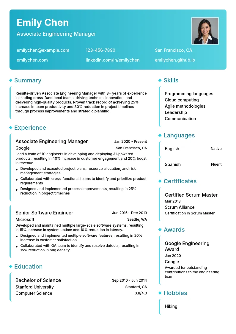 Associate Engineering Manager resume example
