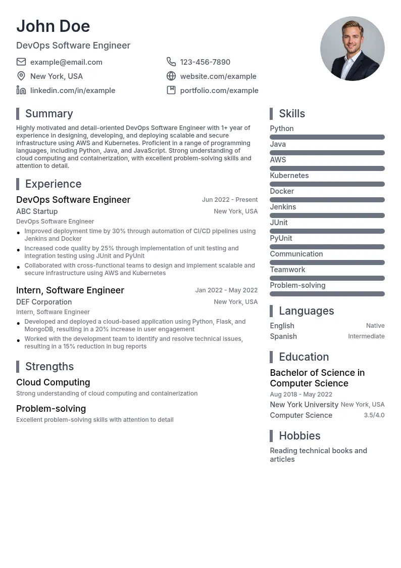 DevOps Software Engineer resume example