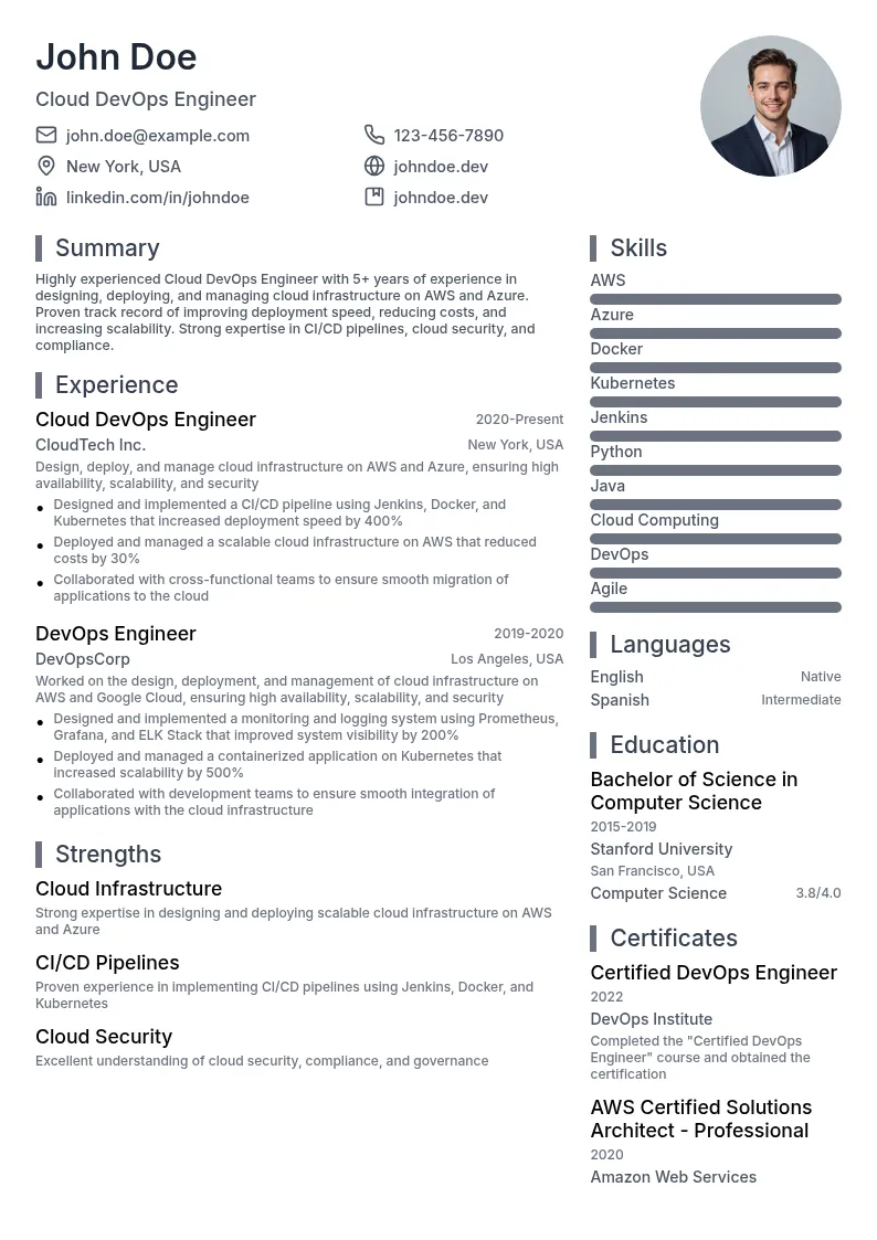  cloud DevOps resume example