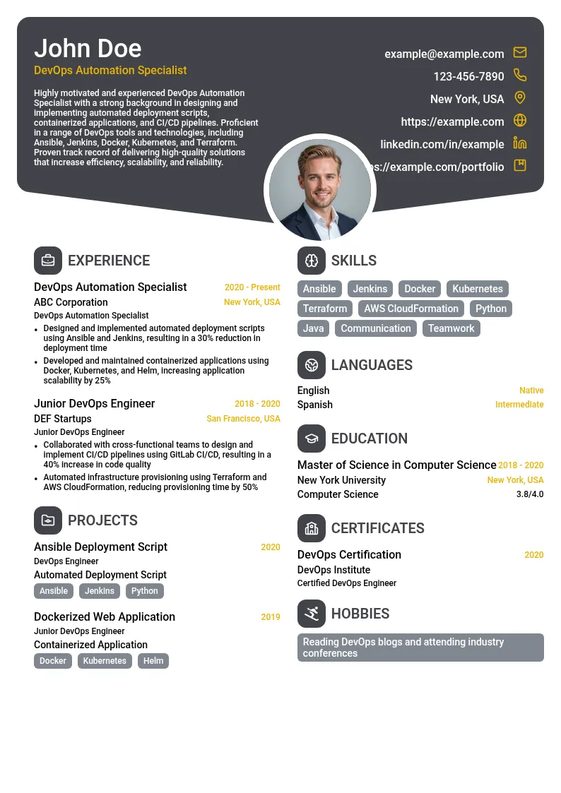 DevOps Automation Specialist resume example