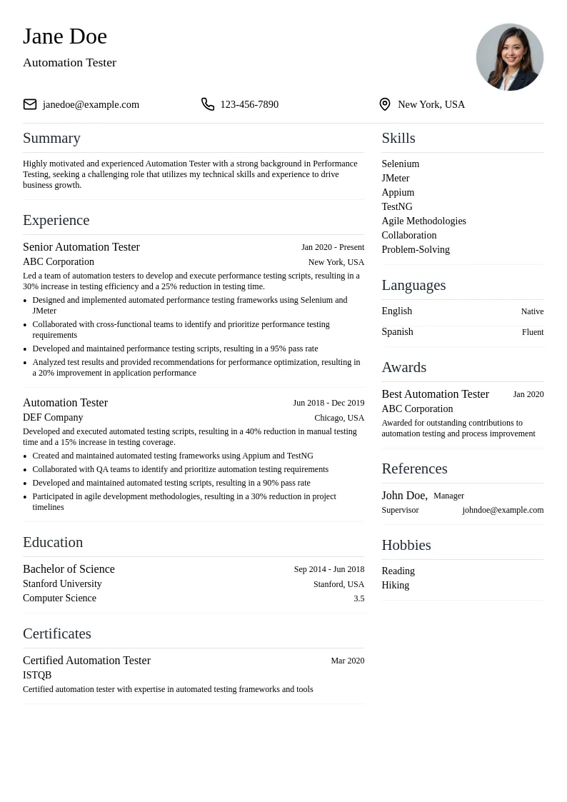 Performance Testing resume example
