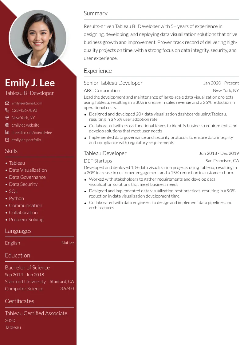 Tableau BI Developer resume example