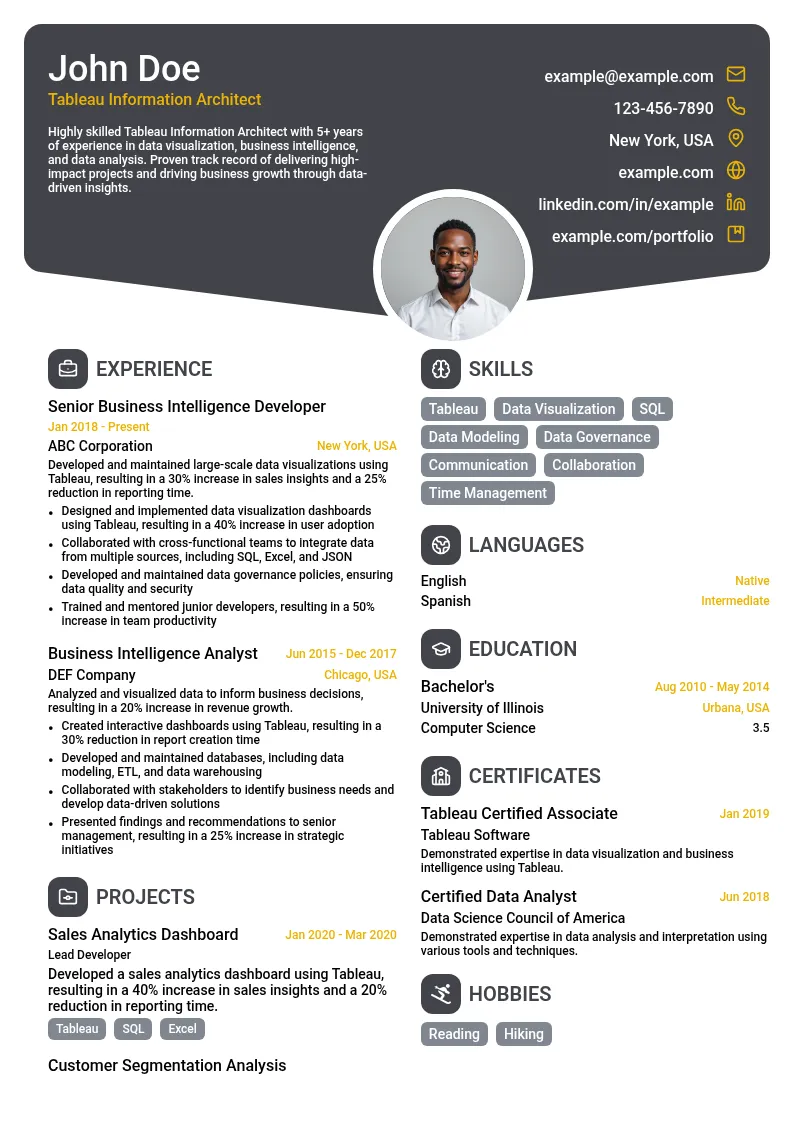 Tableau Information Architect resume example
