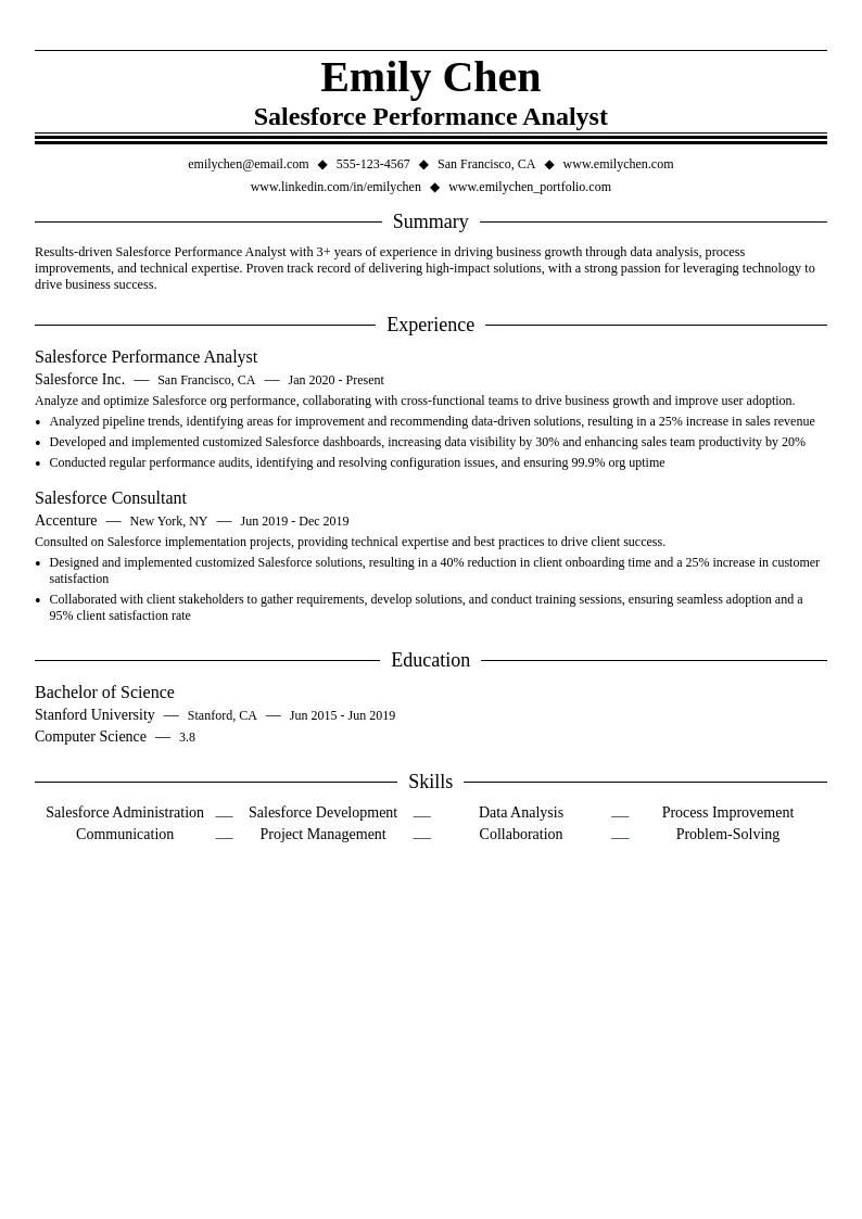Salesforce Performance Analyst resume example