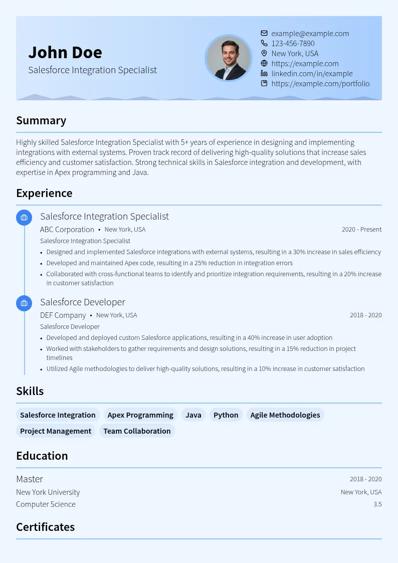 Salesforce Integration Specialist resume example