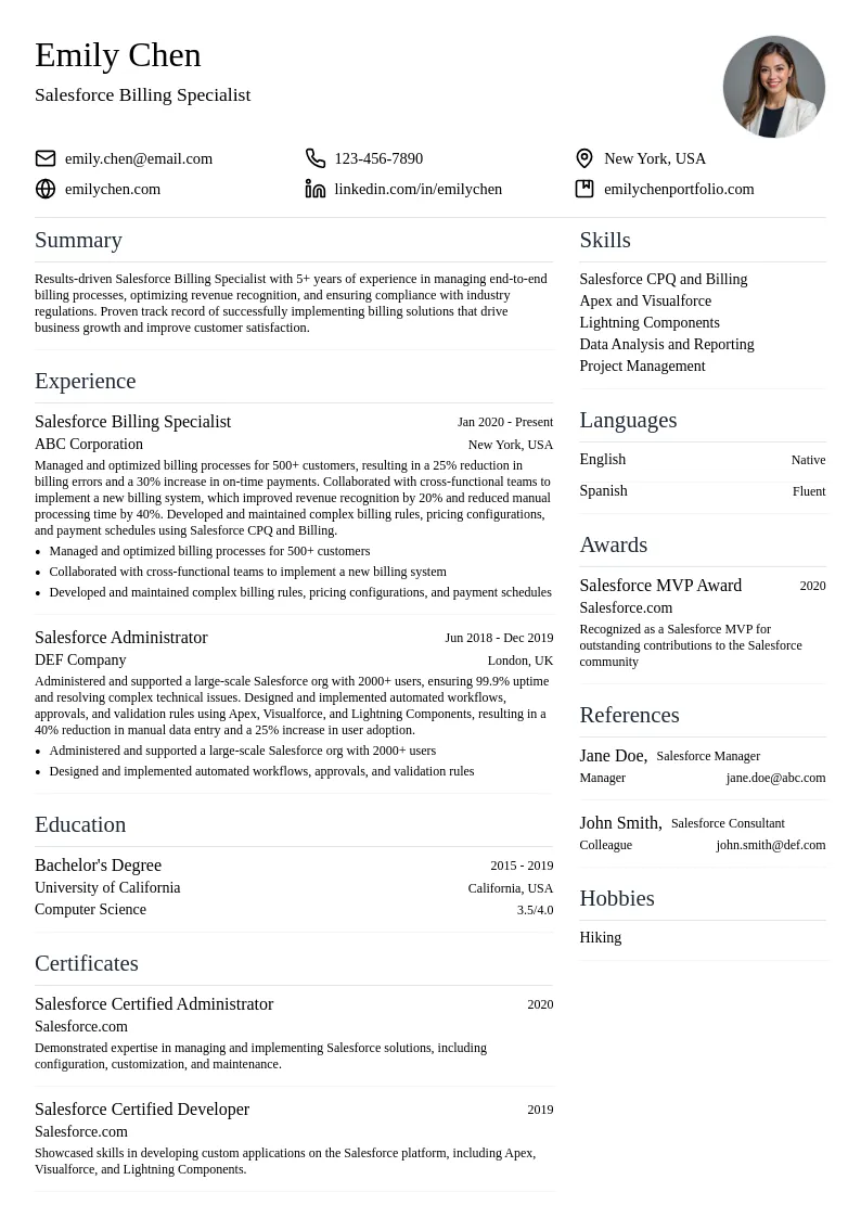 Salesforce Billing Specialist resume example