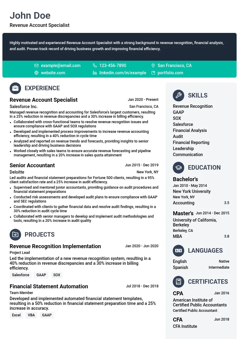 Salesforce Revenue Account Specialist resume example