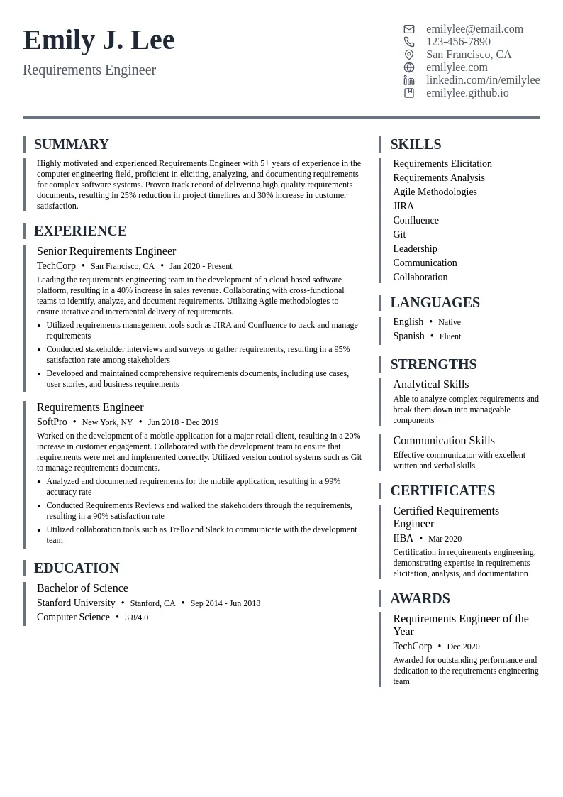 Requirements Engineer resume example