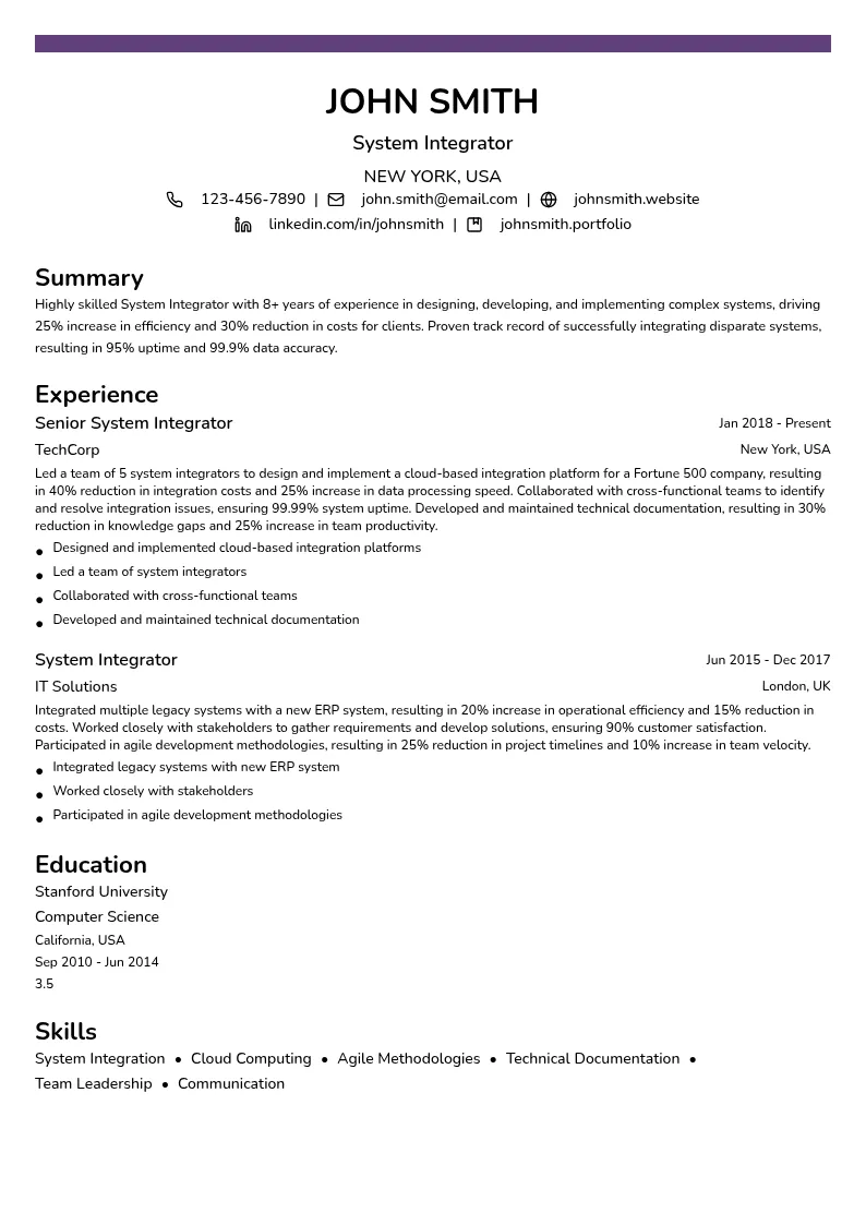 System Integrator resume example