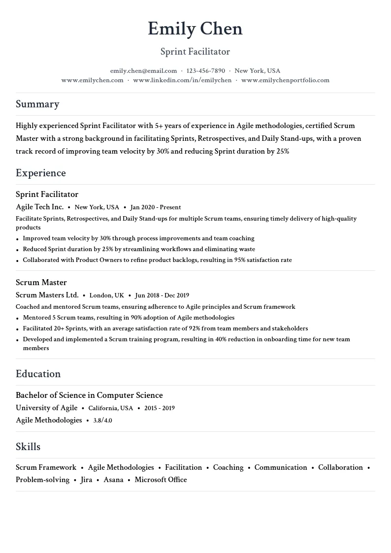Sprint Facilitator resume example