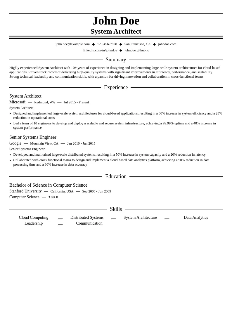 System Architect resume example