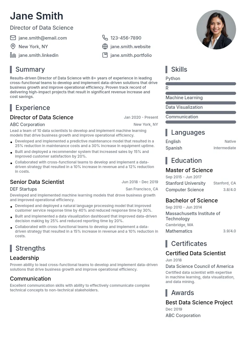 Director of Data Science resume example