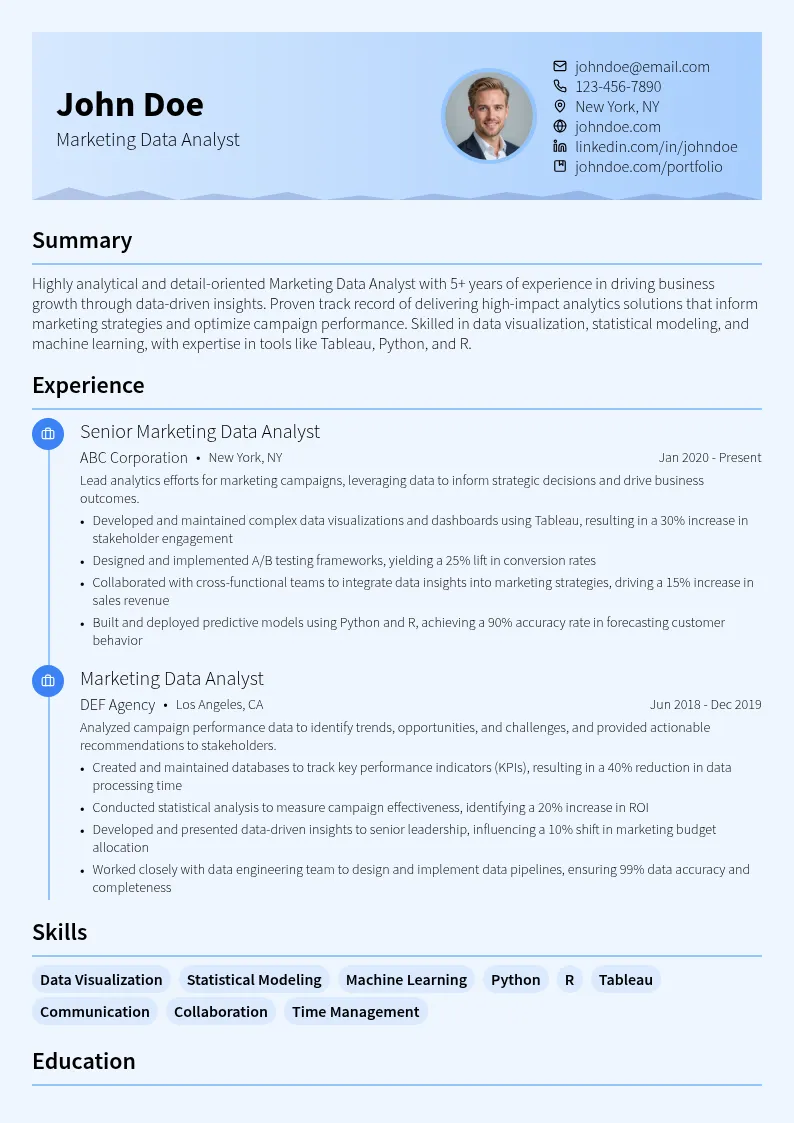 Marketing Data Analyst resume example