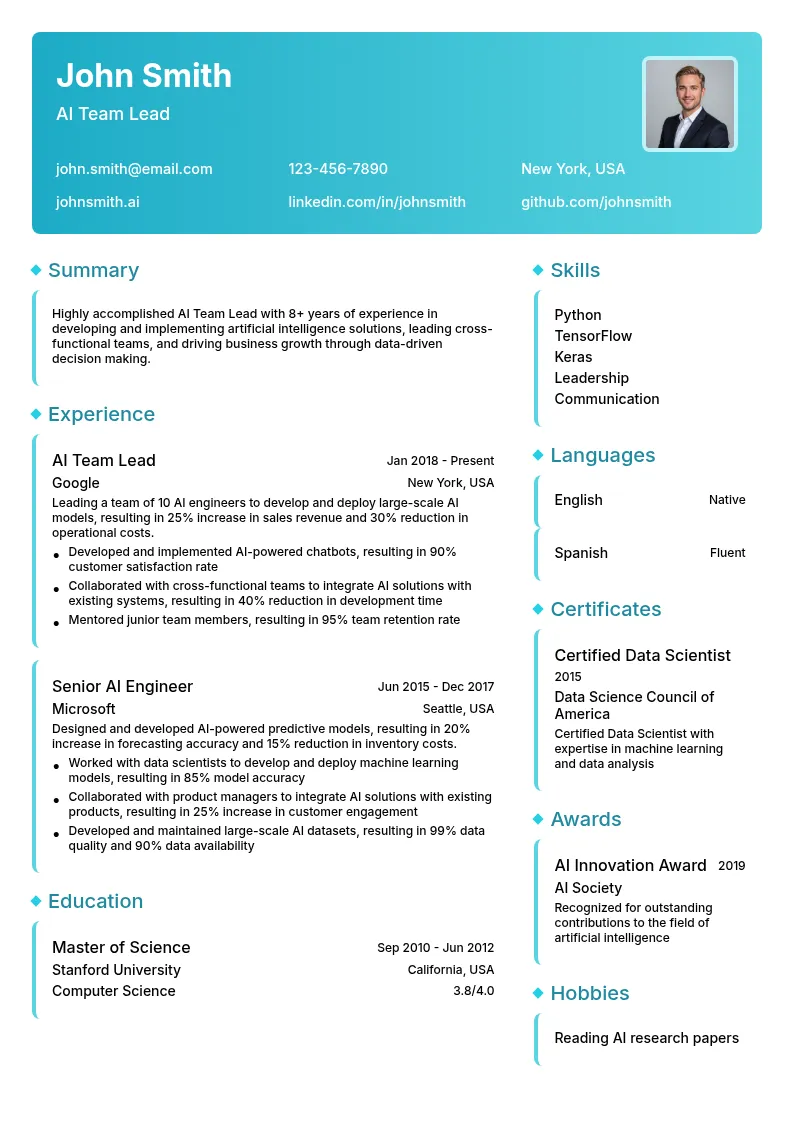 AI Team Lead resume example