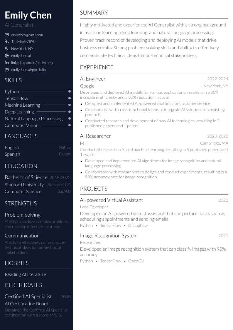 AI Generalist resume example