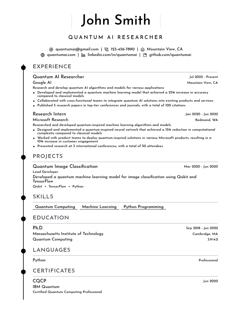 Quantum AI Researcher resume example