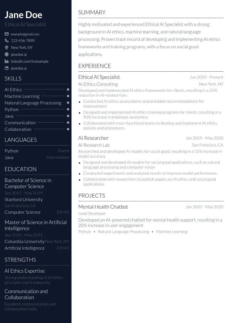 Ethical AI Specialist resume example