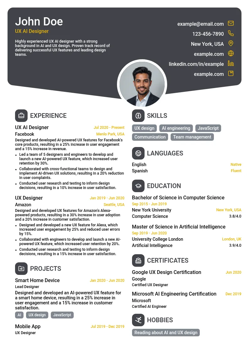 UX AI Designer resume example