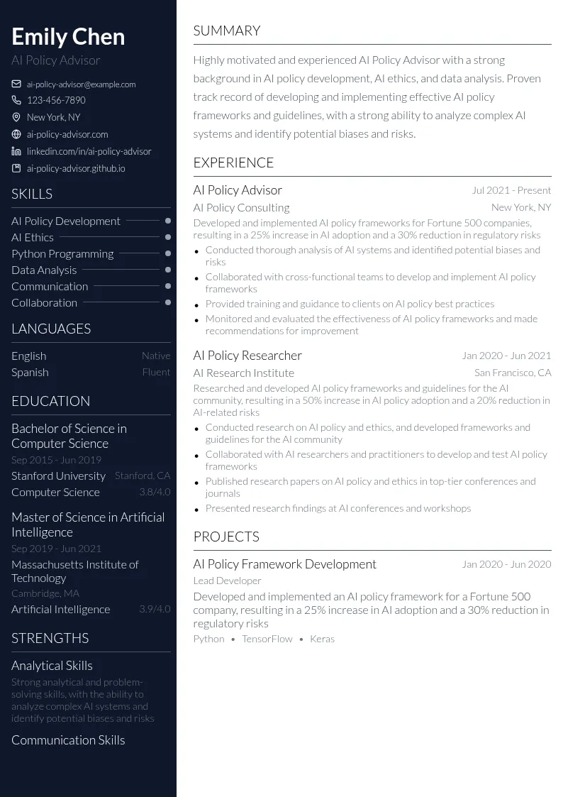 AI Policy Advisor resume example