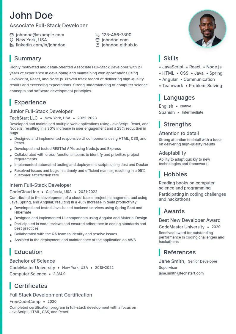 Associate Full-Stack Developer resume example