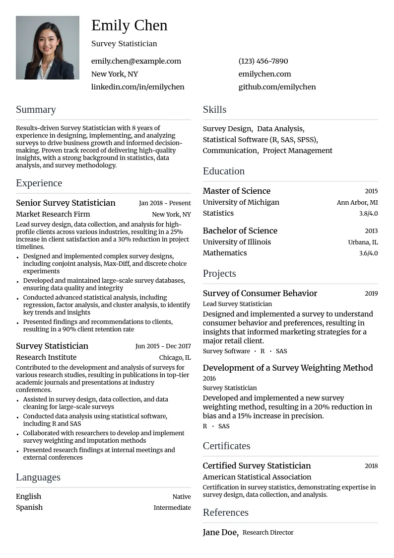 Survey Statistician resume example