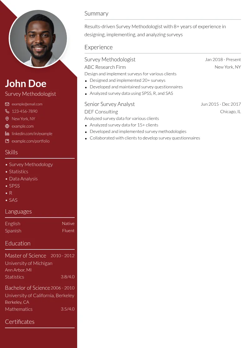 Survey Methodologist resume example