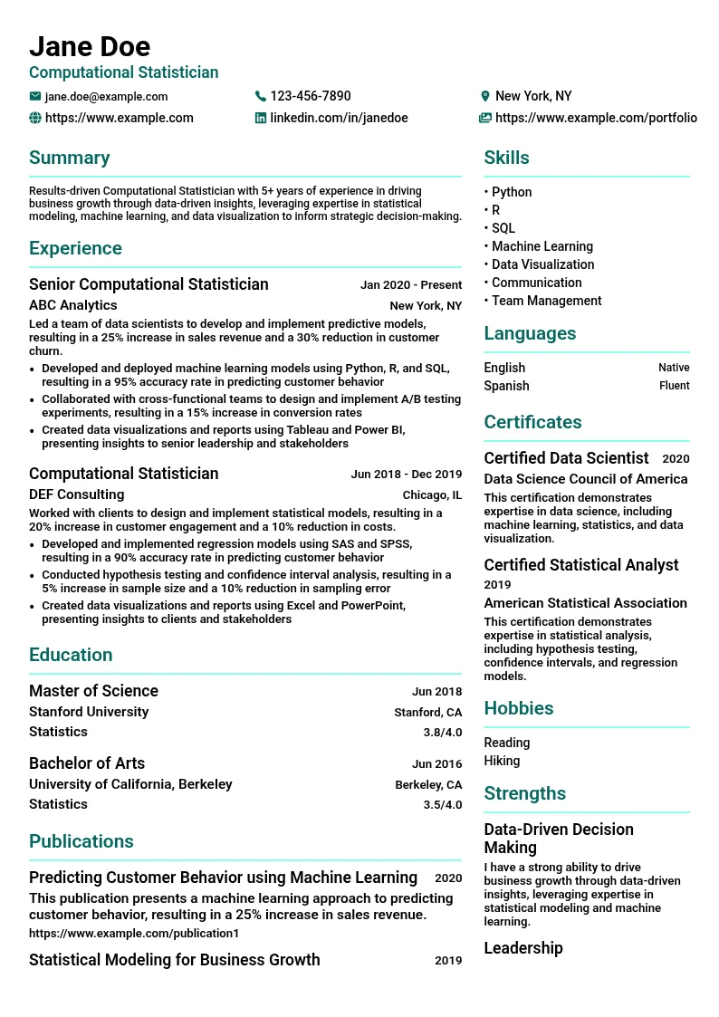 Computational Statistician resume example