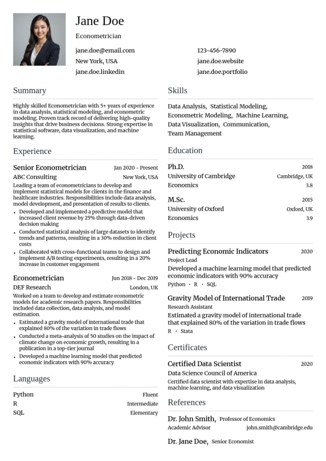 Econometrician resume example