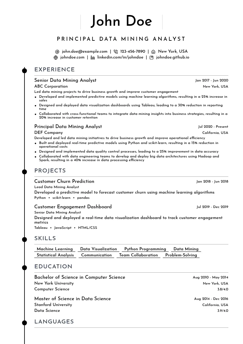 Principal Data Mining Analyst resume example