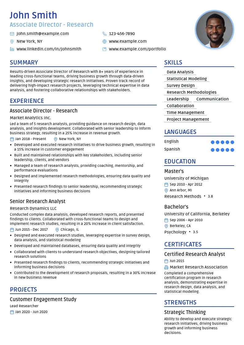 Associate Director - Research resume example