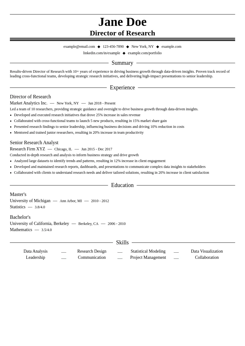 Director - Research resume example