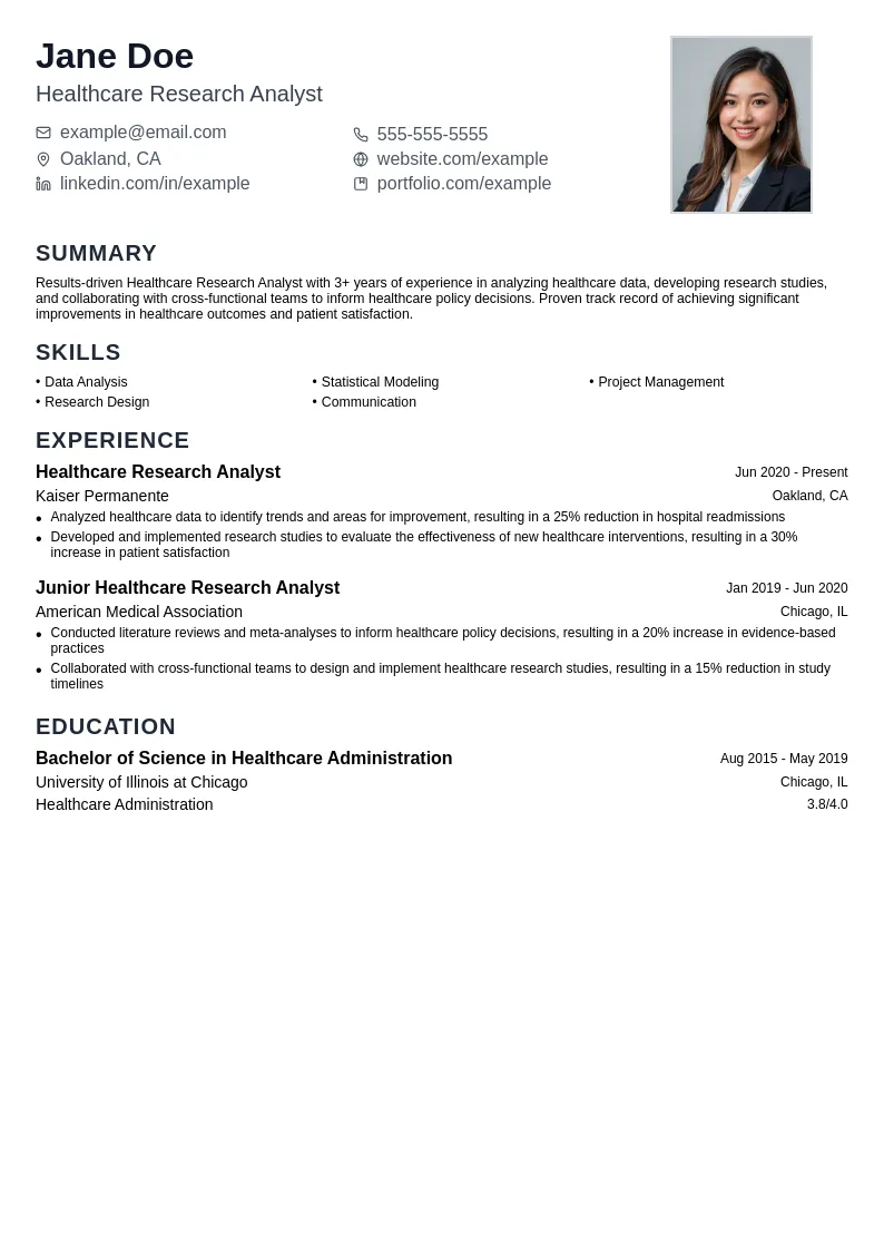 Healthcare Research Analyst resume example